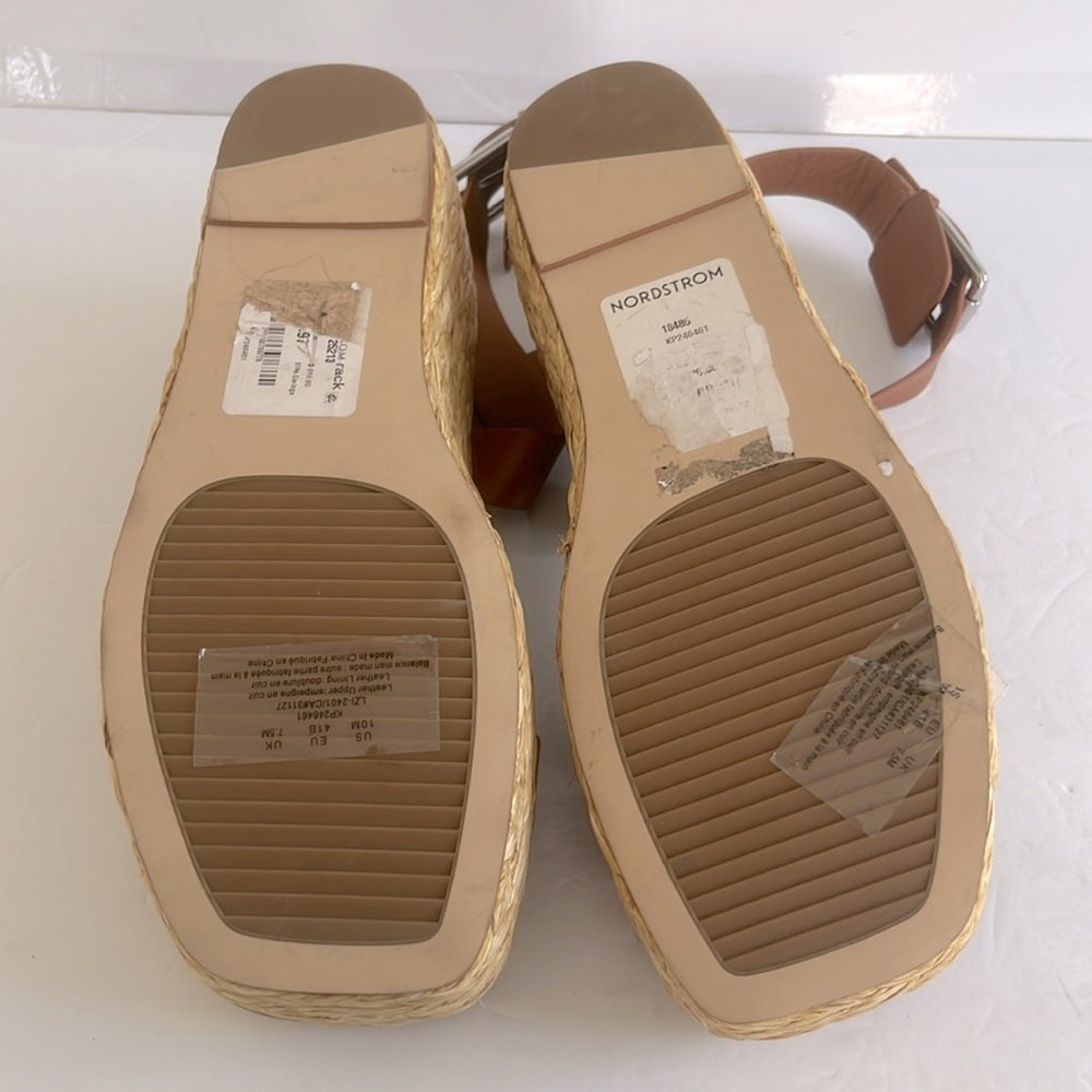 DONNA KARAN Pure $210 Lolah Ankle Strap Raffia Platform LEATHER Sandals Size 10 - Picture 10 of 10